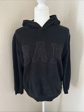 GAP Kids Black Hoodie with Tonal Logo